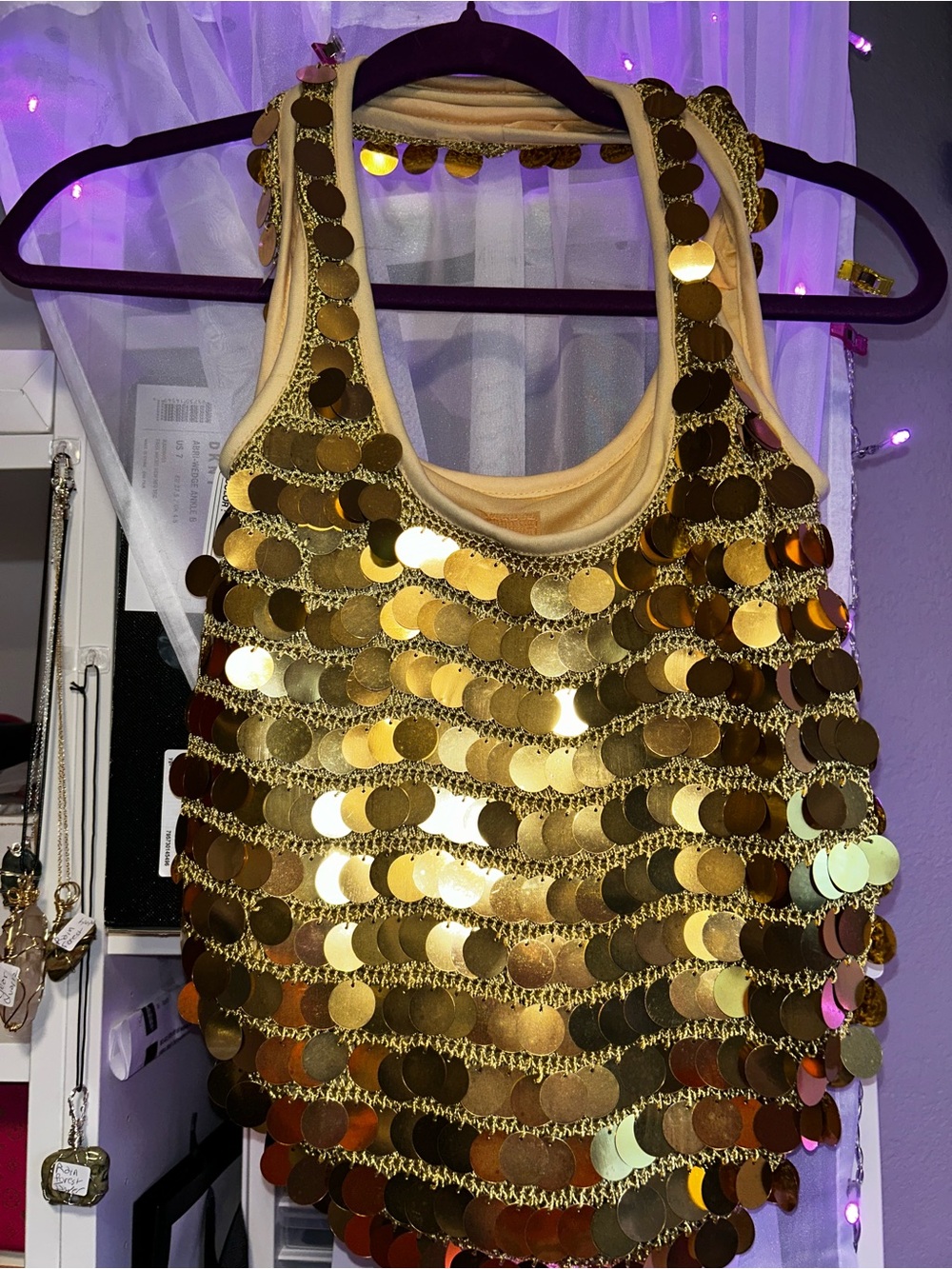 Gold Sequin Hobo Bag - Women’s Shiny Disc Tote